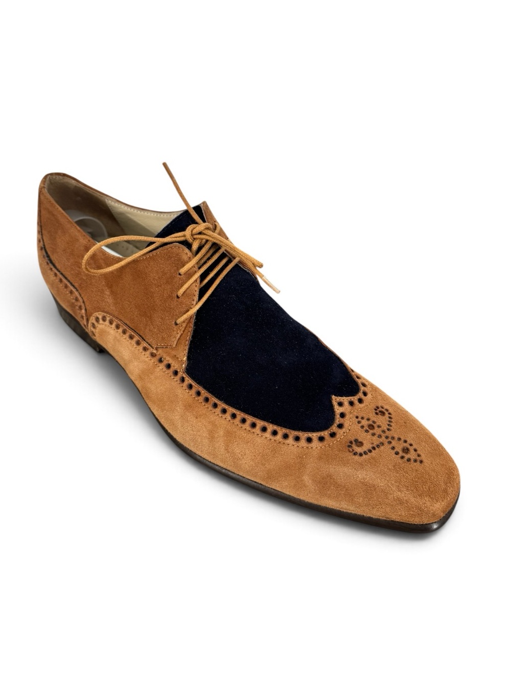 Emilio Franco Brogue Suede Brown Navy Oxford Wing Tip Dress Shoes Mens